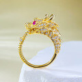 wholesale S925 Gold-Plated Silver Ring Chinese Trendy Gold Dragon Majestic Dragon Head Ring Dragon and Tiger Spirit Zodiac Year Wearable Dragon Ring for Drop Shipping-0-1