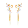 wholesale S925 gold-plated metal, new Korean-style elegant pearl ear clip long tassel ear drop fairy earrings-0-4