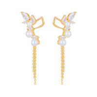wholesale S925 gold-plated metal, new Korean-style elegant pearl ear clip long tassel ear drop fairy earrings-Elf Ear Cuff 925 Silver