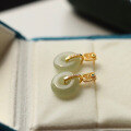 wholesale S925 Sterling Silver Natural Hetian Jade Ice Green Level Peace Buckle Ear Studs Minimalist Chinese Style Earrings Manufacturer Wholesale-0-1