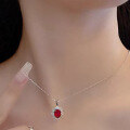 wholesale 925 Silver Metal Material, ZHUO ZHI FAN Jewelry New Simulated Ruby Pendant with Diamond Inlaid Necklace INS European and American Set in Stock-0-2