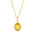 wholesale 925 Silver Plated with 10K Gold Japanese Light Luxury Synthetic Citrine Leaf Round Pendant Women's Vintage Style-0-5