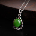 wholesale 925 Silver with Certificate Inlaid Jasper Necklace for Women, Vintage Ethnic Style Green Jade Pendant, Hetian Jade Pendant-0-1