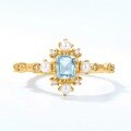 wholesale Sterling Silver Japanese Light Luxury Natural Blue Topaz Geometric Open Ring Women's Versatile Snowflake Minimalist Ring-0-2