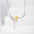 wholesale S925 Sterling Silver Red Elk Oval Necklace with Sun, Moon, Stars and Yellow Diamonds, Featuring Elegant Lines and French Luxury Style for Women-0-0