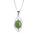 wholesale 925 silver with certificate, antique-style natural green jadeite egg-faced jade pendant necklace for mom-0-4