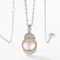 wholesale S925 sterling silver gold-plated retro Korean-Japanese style natural rose quartz pendant choker necklace with exquisite luxury for women-0-1