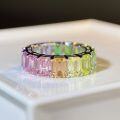 wholesale S925 Sterling Silver Rainbow Stacking Ring for Women with 5A Zirconia Pagoda Emerald Cut in Rainbow Colors for Cross-Border Wholesale in Europe and America-0-1