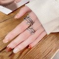 wholesale S925 Sterling Silver Irregular Multi-layer Stacking Beaded Ring Fashionable Unisex Index Finger Ring-0-3