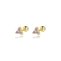 wholesale S925 Sterling Silver Cross-border Triangle Colorful Zircon Earrings, Geometric Lucky Clover Stackable Mini Earrings-E3794-medium purple 925 silver