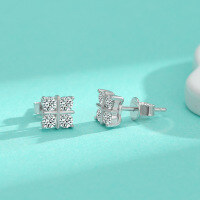 wholesale S925 Sterling Silver Cross Moissanite Square Sugar Stud Earrings, Simple and Elegant Fashion Women's Wholesale-40 points + 40 points (moissanite) earrings 925 silver