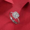 Sterling Silver Moissanite Four-Prong Square Halo Ring Classic Wholesale Jewelry-0-2