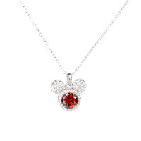 wholesale S925 Sterling Silver Light Luxury Fashion Mickey Full Moissanite Diamond Necklace Versatile Collarbone Chain Gift for Girlfriend on Holidays-1 carat (red moissanite) pendant 925 silver