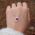 wholesale S925 metal new fashion socialite style one-carat pigeon blood red necklace pendant for women, daily wear-0-2