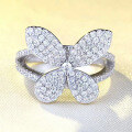 wholesale S925 Silver New Butterfly Diamond Ring Fashionable and Unique Luxury Full Circle Setting Diamond Ring for Women-0-0