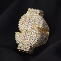 wholesale Metal Rhinestone Hip-Hop Cross-Border New Dollar Sign Ring for Men Wholesale-Gold  No. 7