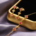 wholesale 925 Sterling Silver Versatile Vintage Palace Style Red Corundum Bracelet for Women with Rhombus Design-0-3