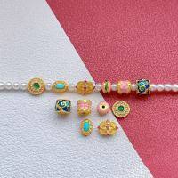 wholesale S925 ancient silver gold-plated fittings set with natural jadeite turquoise spacer beads, enameled double lotus Huiwen pattern iris Bei Yun-1# one