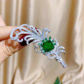 wholesale Sterling Silver 10*12 Simulated Emerald Feather Brooch Pendant with Luxurious Pavé Setting and Enclosed Back Design-0-0