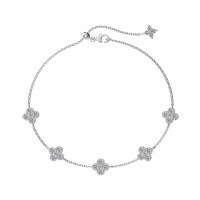 wholesale 925 Silver Korean Style Five-Flower Clover Bracelet for Women, Minimalist and Elegant, Nature-Inspired Small Fresh Design-Platinum DY150414-SW-WH 925 Silver