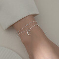 wholesale S925 Silver Double Layer Sweet Star and Moon Bracelet for Women, Forest Style Fresh and Elegant with Diamond Accents, Summer Accessory S4408-0-2