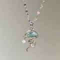 wholesale S925 Sterling Silver Blue Jellyfish Necklace, Minimalist Design, Premium Oceanic Style Pendant, Versatile Women's Collarbone Chain-0-0