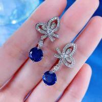 wholesale 925 Silver Jewelry 80 Tanzanite Stud Earrings Bow Aquamarine Ear Drops Simple and Versatile Women's Style-E316 Pink Diamond>925 Silver