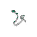 wholesale S925 Sterling Silver Slytherin Snake Green Zircon Textured Open Adjustable Ring for Women, Korean Version Ins Original Design-0-5