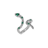 wholesale S925 Sterling Silver Slytherin Snake Green Zircon Textured Open Adjustable Ring for Women, Korean Version Ins Original Design-Platinum [No. 13/Adjustable] Opening adjustable