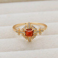 wholesale Metal: S925 Silver Plated 14k Gold Japanese Retro Style Red Garnet and White Zircon Ring-0-3