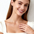 S925 Sterling Silver Y-shaped Tassel Necklace with Moissanite Bow Pendant-0-1