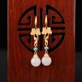 wholesale 925 silver gold-plated new Chinese palace-style Hanfu cheongsam jade earrings with lotus inlaid Hetian jade earrings-0-1
