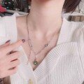 wholesale S925 Sterling Silver Spliced Heart Green Zircon Pendant Tassel Necklace French Luxury Style Lady Necklace-0-1