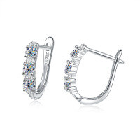 wholesale S925 Sterling Silver Cross-Border Moissanite Row Diamond Ear Hoops, Japanese and Korean Single Row Diamond Ear Clasps, Small, Minimalist, and Versatile Earrings-30 points + 30 points (moissanite) earrings 925 silver
