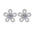 Platinum-Plated S925 Silver D Color Moissanite 50-Point Sunflower Earrings-0-3
