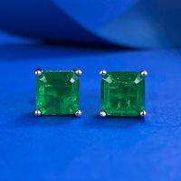 wholesale 925 Silver Jewelry Simulated Paraiba Emerald 7*7 Stud Earrings Square-E024 Emerald Earrings>925 Silver