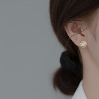 wholesale S925 Sterling Silver Round Synthetic Cat's Eye Stone Earrings Women Korean Style Minimalist Niche Design Ear Accessories G7491-S925 silver pair silver model 925 silver