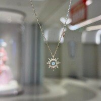 wholesale S925 Sterling Silver Minimalist Design Retro Literary Heartfelt Sun Pendant Necklace with Zircon Inlay High-end Collarbone Chain-There is a color difference in the light. This model is white diamond rose gold 925 silver