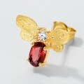 wholesale Wholesale of new luxury fashion small bee brushed earrings in S925 silver plated with 10K gold and inlaid with garnet-0-3