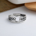 wholesale S925 Sterling Silver Geometric Double-Layer Tank Chain Twist Ring for Women, Ins Internet Celebrity, European and American Fashion-0-1