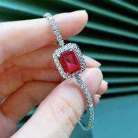 wholesale 925 Sterling Silver New Fashionable and Elegant 8*10 Emerald Bracelet in Trendy Ins Style-Red diamond 16cm>925 silver