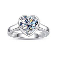 wholesale S925 Sterling Silver Cross-Border Moissanite Heart Ring, Oval 2 Carat High-End Minimalist Band Fashion Jewelry-Love Shape 2 Carat Moissanite Ring  Size 6