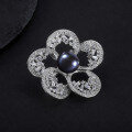wholesale S925 Sterling Silver 13mm Natural Freshwater Pearl Floral Design Brooch, Luxurious and High-End Gemstone Brooch-0-1