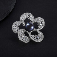wholesale S925 Sterling Silver 13mm Natural Freshwater Pearl Floral Design Brooch, Luxurious and High-End Gemstone Brooch-Natural Black Freshwater Pearl Brooch 925 Silver