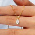 14K Gold Plated 925 Silver Moissanite 1ct Pear Pendant Necklace-0-1