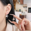 wholesale S925 sterling silver sweet style viral bow-shaped spliced pearl ear cuff small designer earrings-0-3