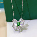 wholesale Sterling Silver, New European Luxury Butterfly Necklace for Women with Grand Emerald Pendant 40+5-0-5
