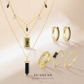 wholesale Sterling Silver S925 Tarot Necklace with Vintage Crystal Pendant, Black Zircon Ring and Earrings Set for Women-0-0