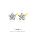 wholesale 925 Sterling Silver Small Floral Stud Earrings with Zircon, Ins Style, Wholesale in Stock-0-0