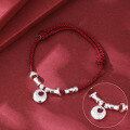 wholesale Fine Silver New Year's Auspicious Zodiac Snake Bracelet, Handwoven Red String Anklet for Women in Their Birth Year-0-14